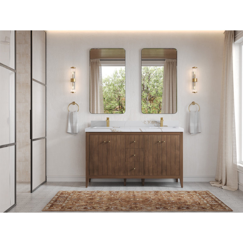 Atlanta Teak Double Bathroom Vanity with Calacatta Gold Top