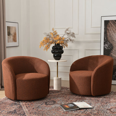 Cleaven 34" Wide Boucle Upholstered Swivel Barrel Chair (Set of 2)