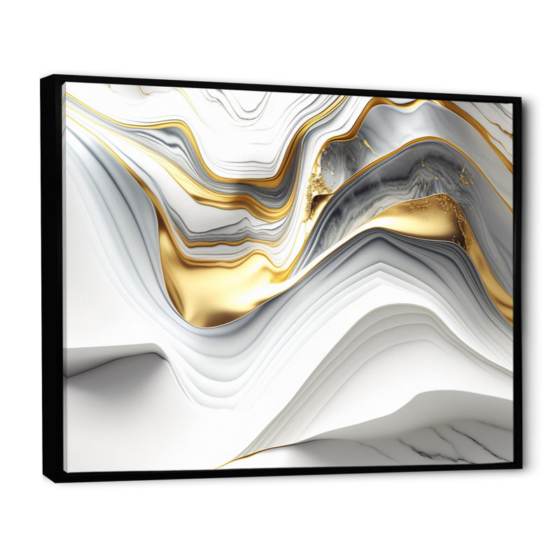 «Abstract Geode Waves Grey V», reproduction sur toile, H 30 po x l 40 po x P 1,5 po, Cadre flottant noir
