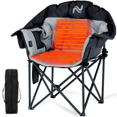 Fauteuil de camping chauffant surdimensionné, 3 niveaux de chaleur, fauteuil de camping pliant double zone, capacité de 227 kg, étanche IPX4
