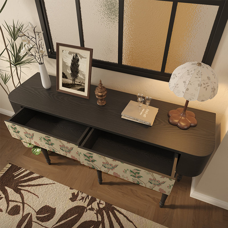 Console en bois à motif artistique, H 31,5 po x l 55,12 po x P 15,75 po