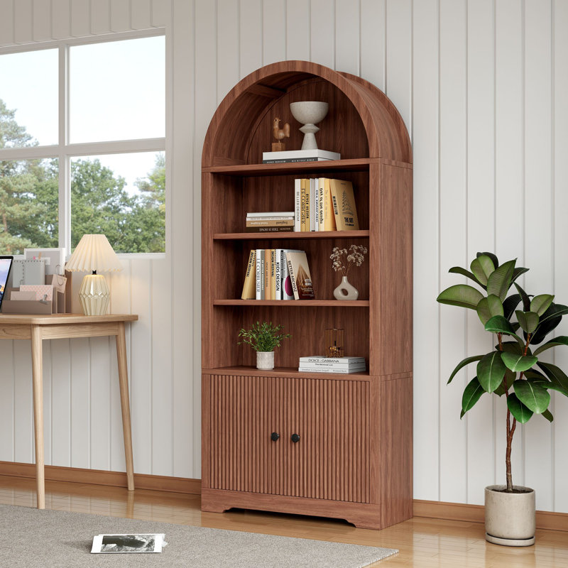 70.08"H Arched Storage Bookcase, Walnut