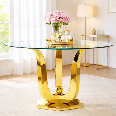 47.2" Round Glass Dining Table, Modern Dining table Set for 2-4, 0.31" Thick Tempered Glass Kitchen Table, for Dining&kitchen and Small Space