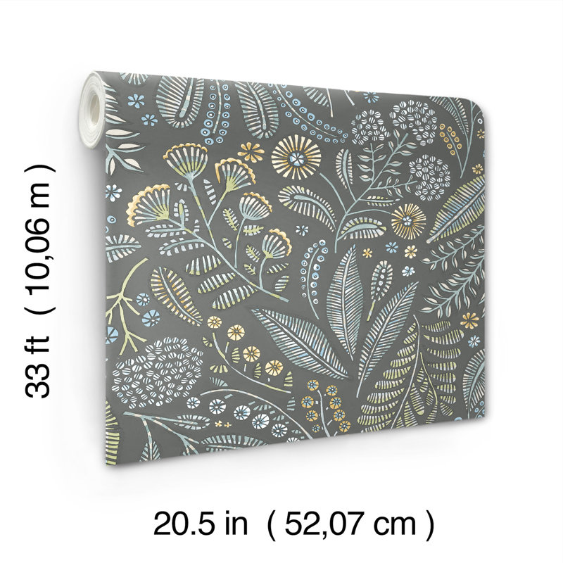 Briar Navy Floral Wallpaper, Gray