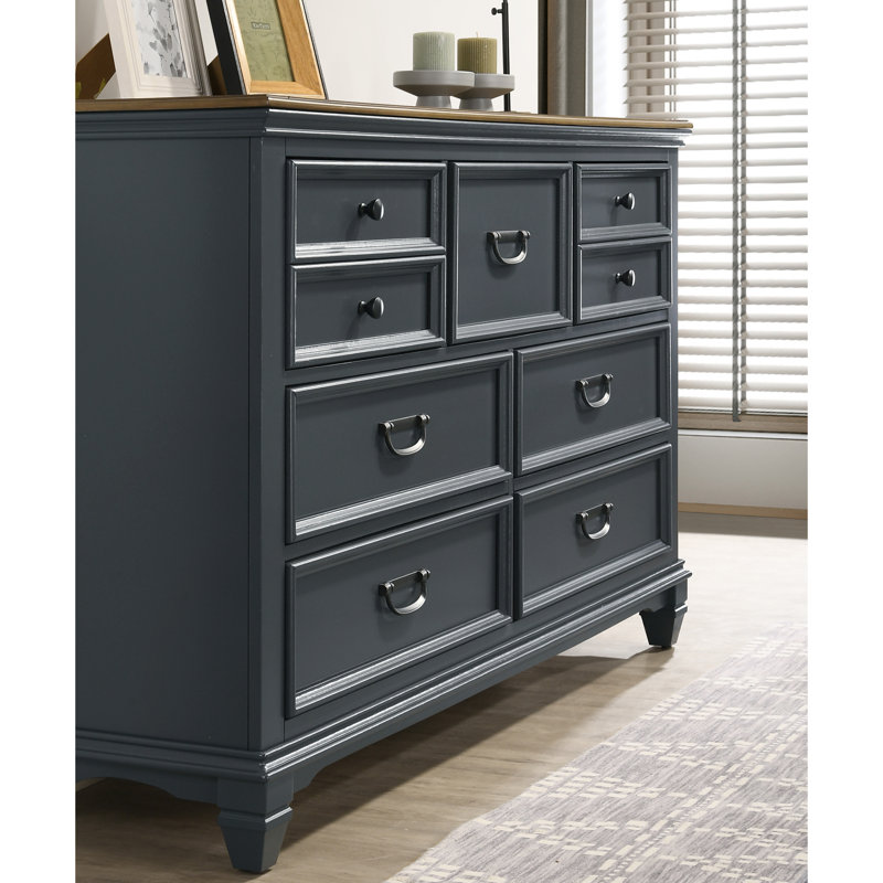 Commode 7 tiroirs avec miroir Semaj, Bleu