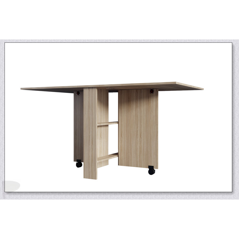 DFW Folding Dining Table, Versatile Dinner Table With 2 Wheels And 2 Storage Racks, Space-Saving Design,