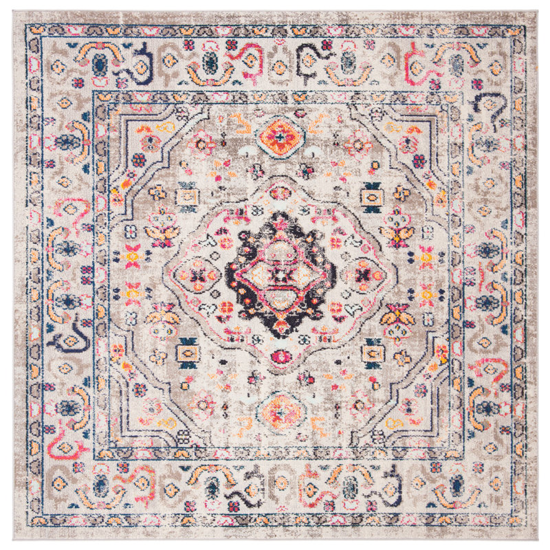 Felty Oriental Gray/Blue/Orange Area Rug, Square 9'