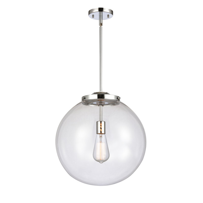 Luminaire suspendu sphère 1 lumière Frederick, H 17 po x l 16 po x P 16 po, Clair, Nickel poli