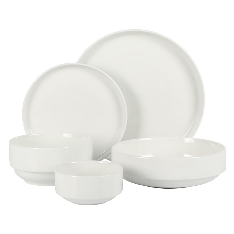 Gibson Home Rothernberg Stackable 40 Piece, Service for 8, White Porcelain Plates and Bowls Set