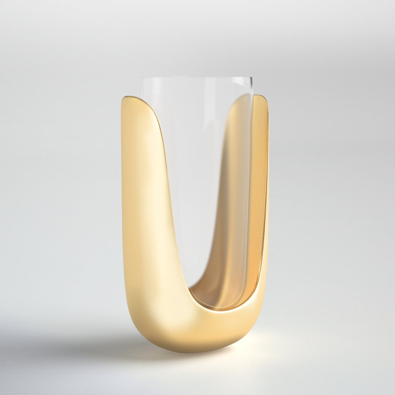 Glass Tabletop Hurricane, Gold, 11" H x 6" W x 6" D