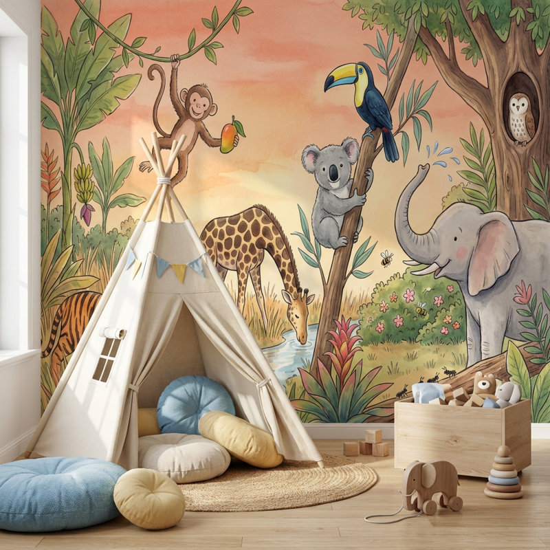 Papier peint Jungle Safari, Non tissé, 140 po x 108 po