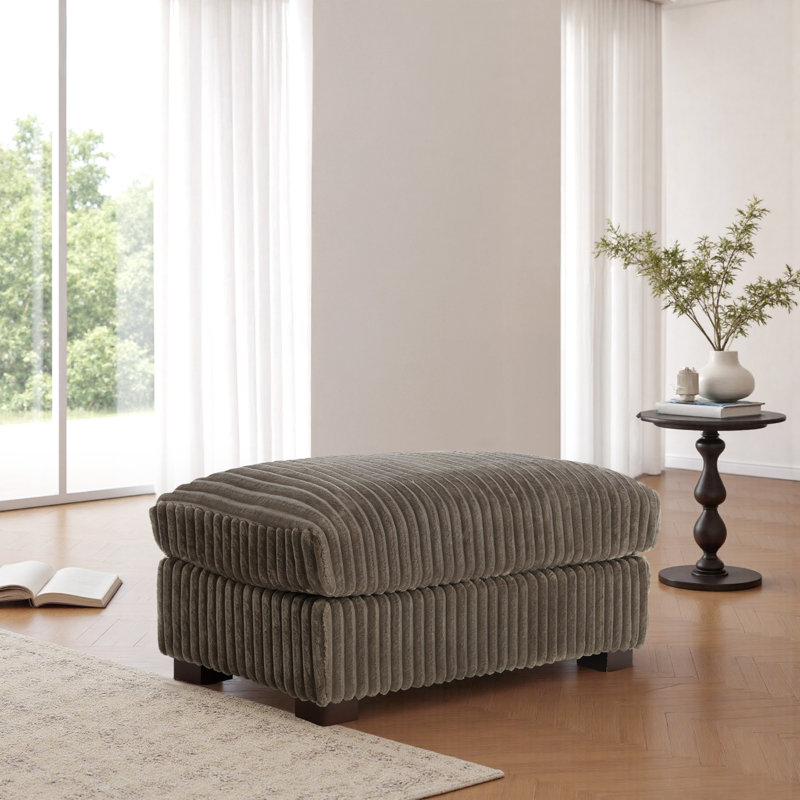 40.15cm Wide Rectangle Solid Colour Footstool Ottoman, Light Brown 