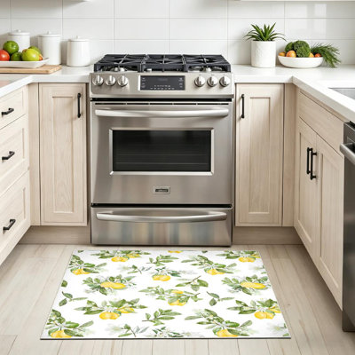 Clear Seamless Drawn Lemon Tree Branches White Flower Fruit Branch Machine Washable Indoor Area Rug