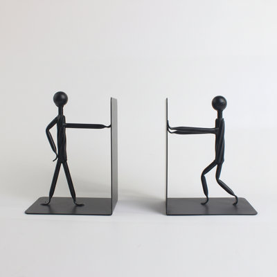 Black Metal People Bookends, Non Slip People Book Holders for Shelves, Office Desk, Bedroom, Library & Modern Home Decor