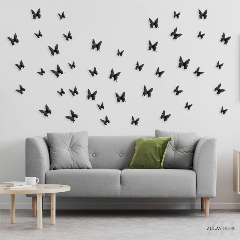 Décoration murale 3D Zulay Home - 24 pièces de décorations de papillons avec 3 tailles différentes, Noir