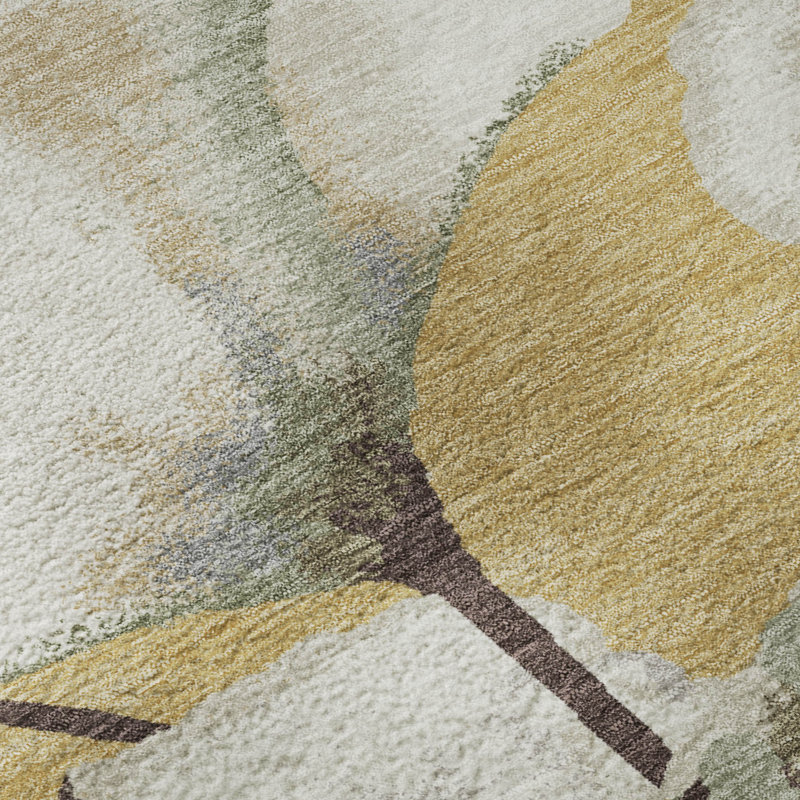 Premium Machine Washable Mayfield AMF2405 Floral Rug, Gold, 5' x 7'6"