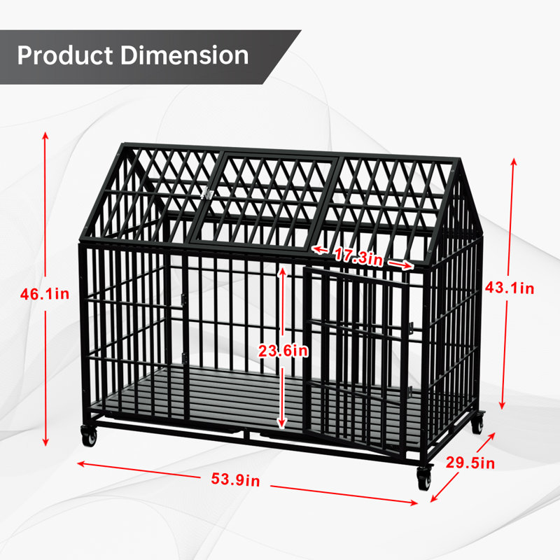 54/48 Inch Heavy Duty Dog Crate Large Dog Cage Strong Metal Dog Kennels And Crates For Large Dogs Top Open With Wheels 2 Removable Trays