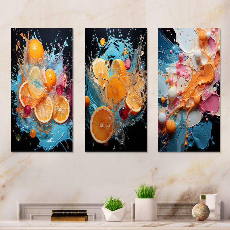 «Orange Soda Fizzy Abstraction», ensemble d'art mural sur toile Soda, H 28 po x l 36 po, Toile tendue