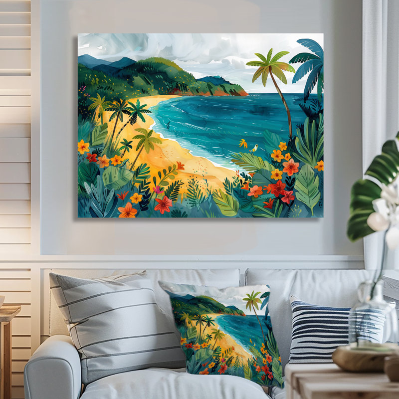 «Orange Green Coastal Beach In Mexico III», reproduction d'art sur la plage, Toile tendue, H 12 po x l 20 po x P 1 po