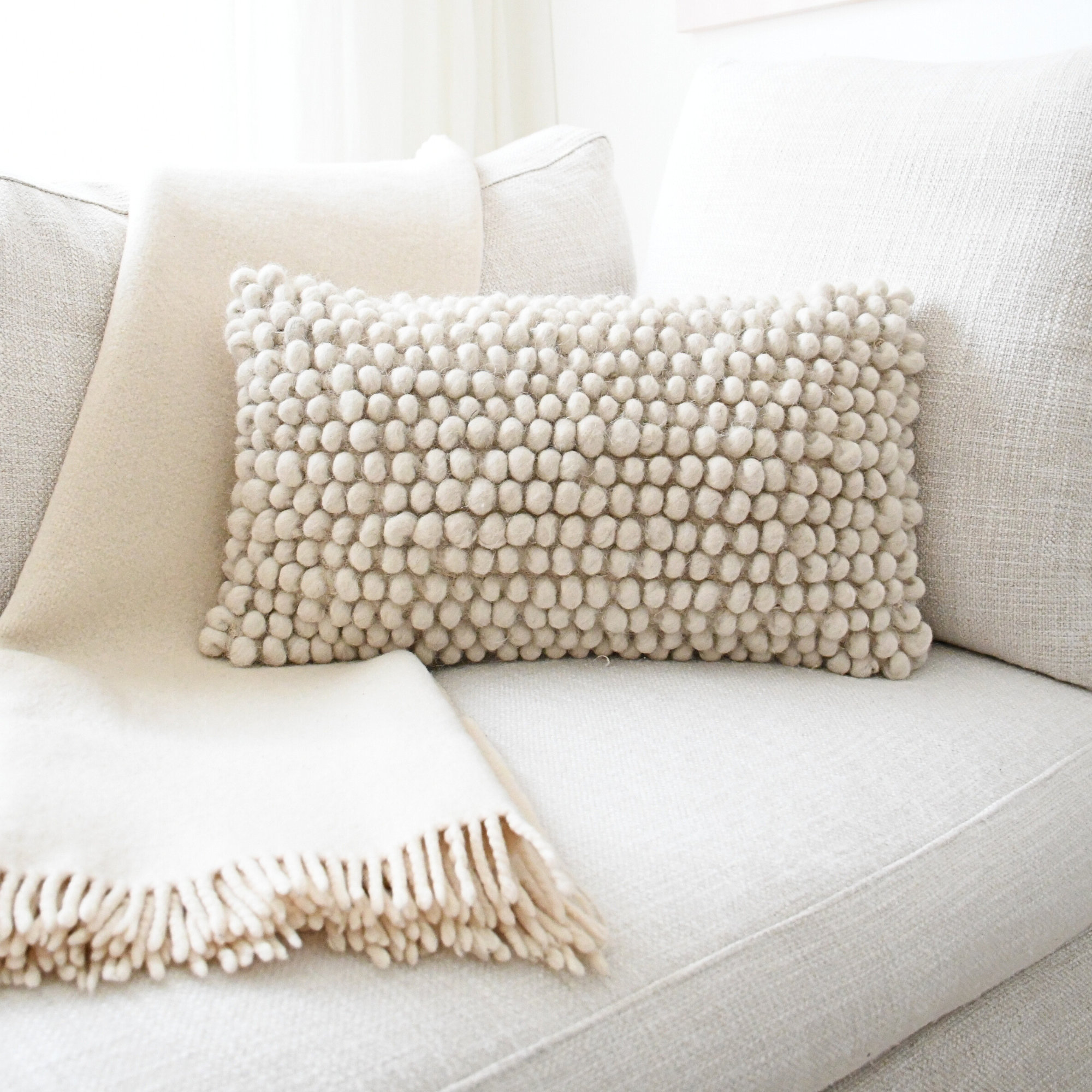 Wool Lumbar Pillow Cover, 12" H x 20" W x 1" D