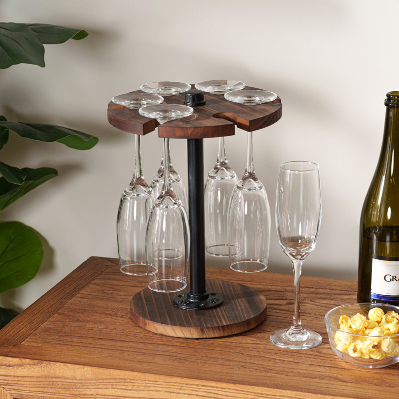Solid Wood Tabletop Wine Glass Rack In Brown