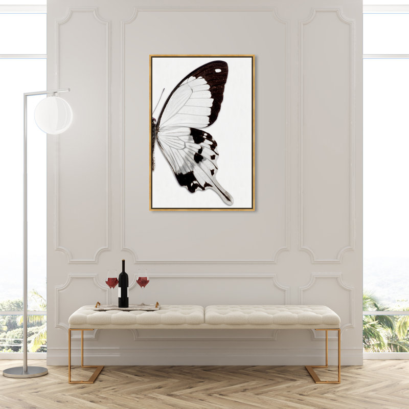 Papillon monochrome II - photographie sur toile, H 45 po x l 30 po, Toile avec cadre doré