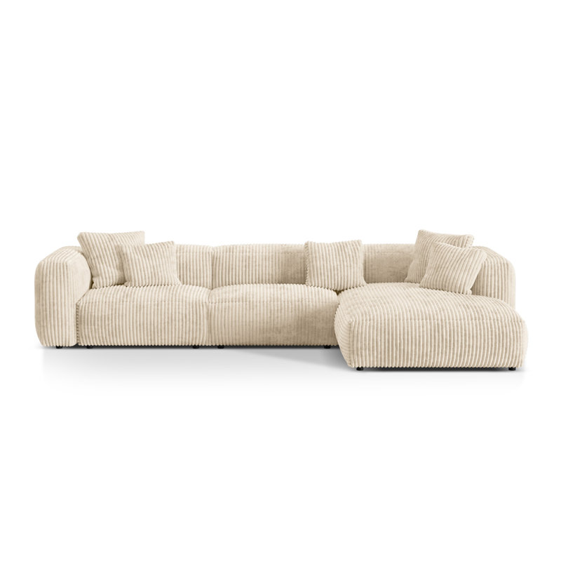 Betsayda 3 Seater Corduroy Corner Sofa , Light Beige