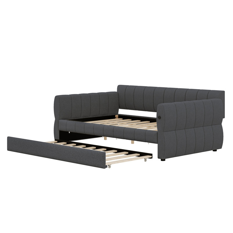 Lit plateforme avec lit tapissier et lit gigogne, Gris