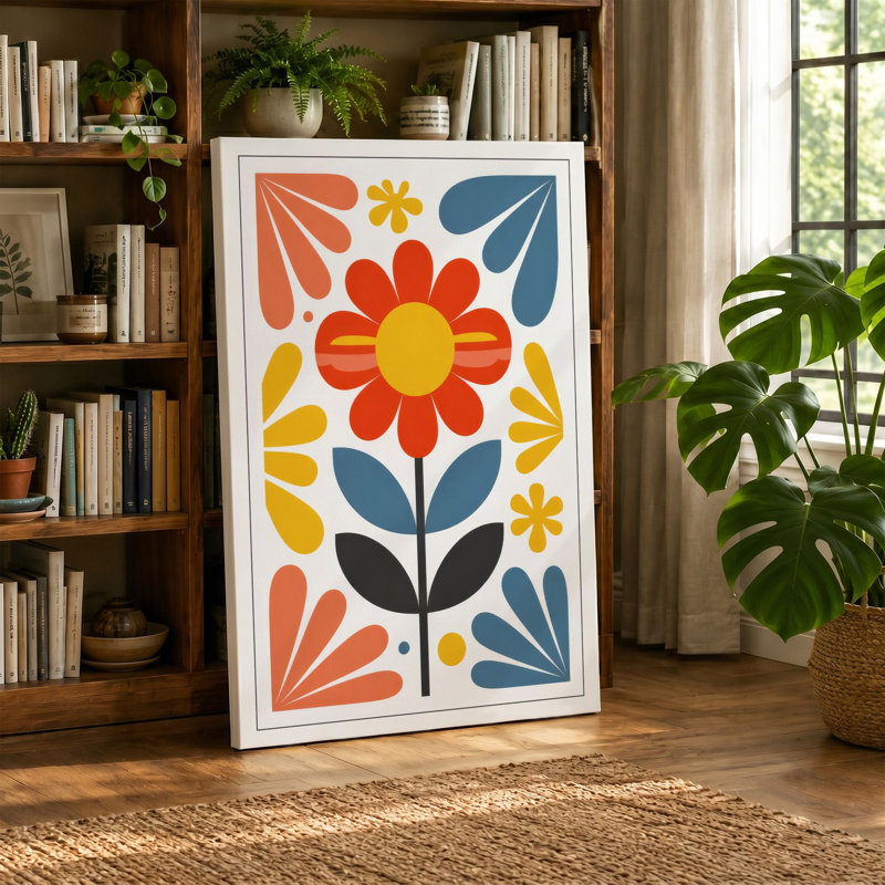 Sunburst Symmetry Botanical - Wrapped Canvas, 18x12 - 45.7 x 30.5 cm, Terracotta Border