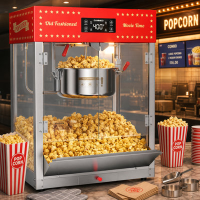Machine à maïs soufflé commerciale de 20 oz avec affichage numérique de la température et couvercle magnétique La machine à maïs soufflé de comptoir peut faire 120 tasses de maïs soufflé pour les soirées cinéma maison