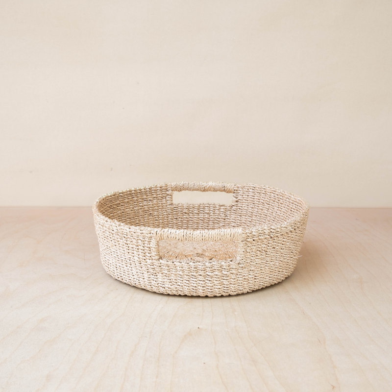 Natural Round Tray with Cutout Handles
