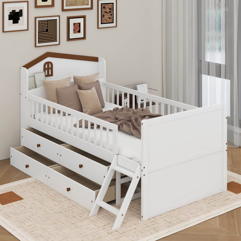 Bed with 4 Drawers, White