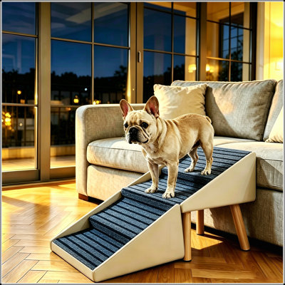 2-in-1 Foldable Dog Stairs and Ramp for Bed and Couch, 4 Steps for Small Dogs, Beige