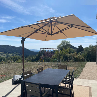 ChemIn 132'' Square Wood Pattern Cantilever Umbrella,Beige