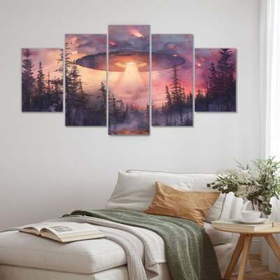 Purple Pink Cosmic Encounter Ufos - Ufos Wall Art Print Set