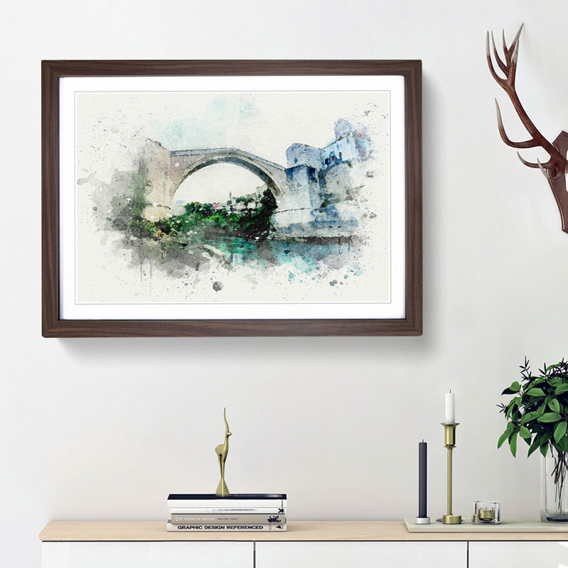 Stari Most Old Bridge in Abstract - Framed Print, 27cm H x 36cm W x 2cm D, Walnut Framed