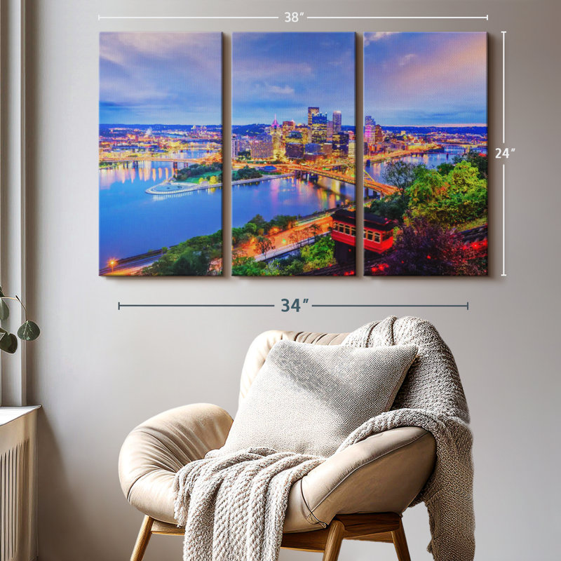 «Evening At Pittsburgh», 3 pièces, H 24 po x l 38 po
