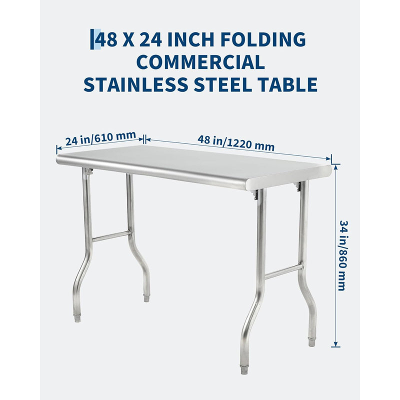Table de préparation commerciale pliante en acier inoxydable de 48 po x 24 po pour îlot de cuisine commercial