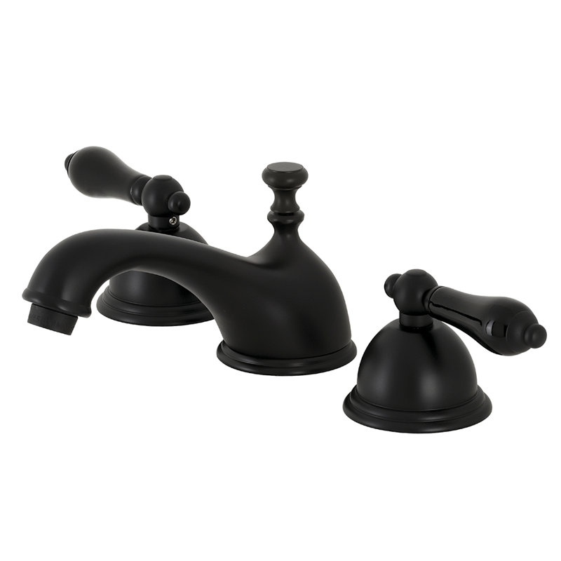 Kingston Brass Duchess Two-Handle 3-Hole Deck Mount Widespread Bathroom Faucet with Brass Pop-Up Drain, Matte Black