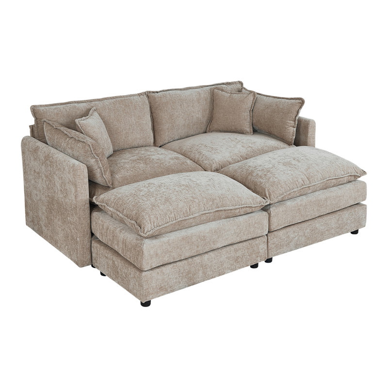 Modern Chenille Loveseat Sofa Couch With Ottoman, Coffee Chenille, 33.85" H x 77.16" W x 35.82" D