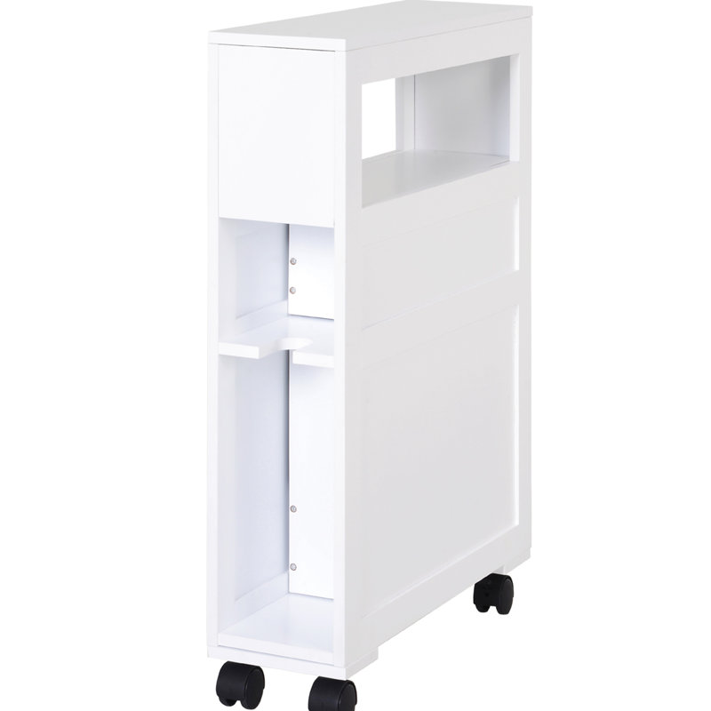 White Slim Bathroom Storage With Locking Wheels And Construction Floor Cabinet Rolling Color