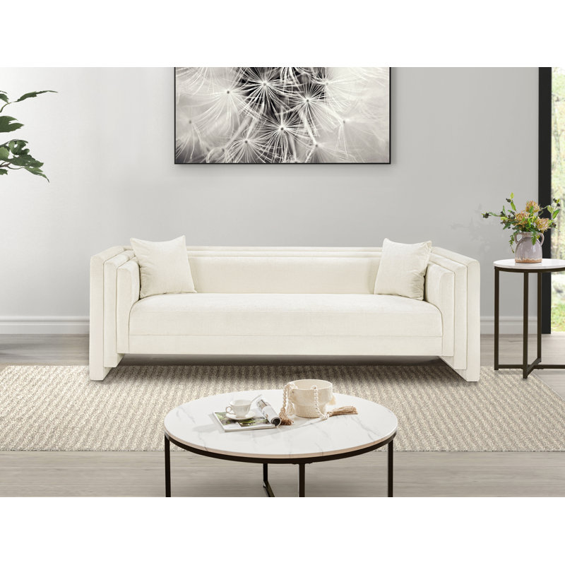 Helmer Chenille Fabric Sofa, Tissu chenille crème