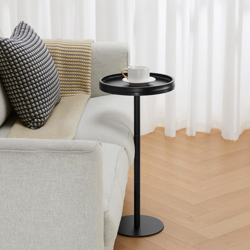 Small Pedestal Table Martini Table Modern Accent Table Side Table, Black, Black
