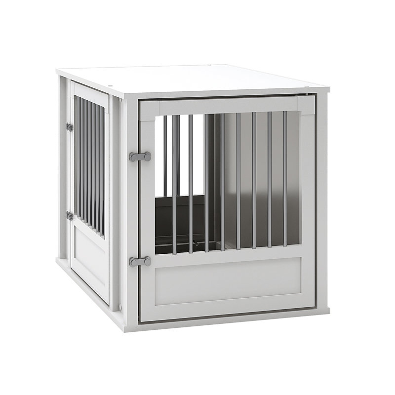 Cage pour chien durable avec placement de porte flexible, Moyen (H 24,4 po x l 23,1 po x P 32 po), Blanc antique