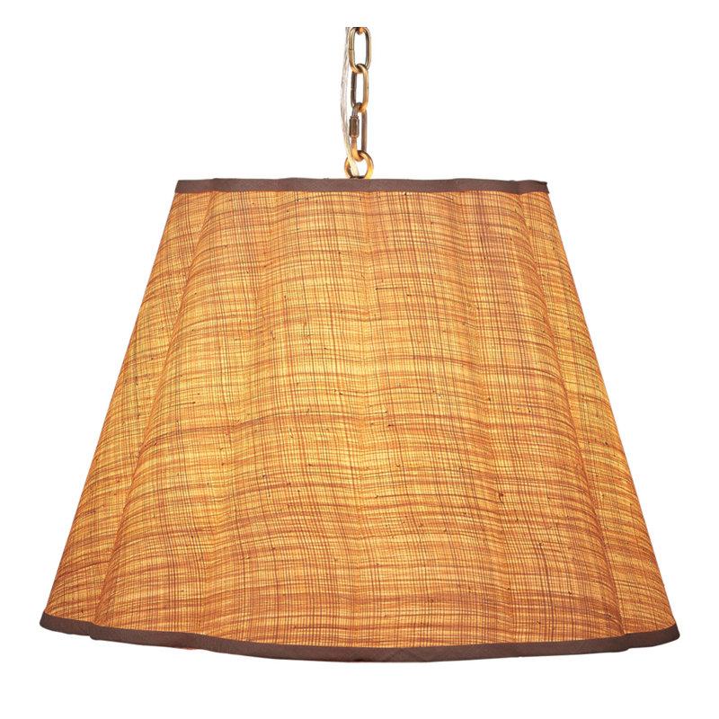 Scalloped 1-Light Pendant, Boucle Linen, Brown
