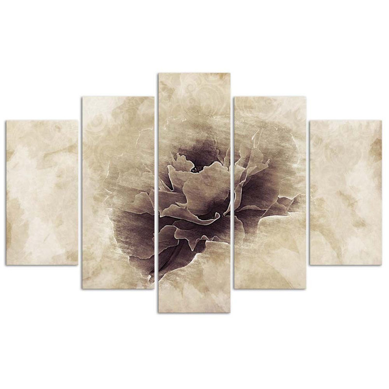 Rose Flower Beige Nature - 5 Piece No Frame Set on Canvas, 100cm H x 200cm W
