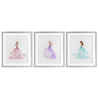 Princess Princess Gowns, ensemble de 3 reproductions encadrées sous verre, design par Christine Simpson Art