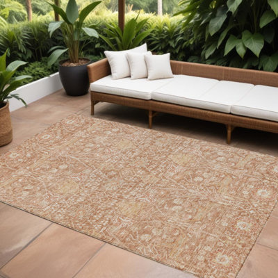 Tapis extérieur lavable floral corail et ivoire 9 pi x 12 pi
