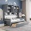  Lit de jour simple en bois avec 2 tiroirs, armoire et tablette tout-en-un pour des solutions de rangement élégantes et pratiques, parfait pour les chambres d'enfants, gris-362145705-362145711