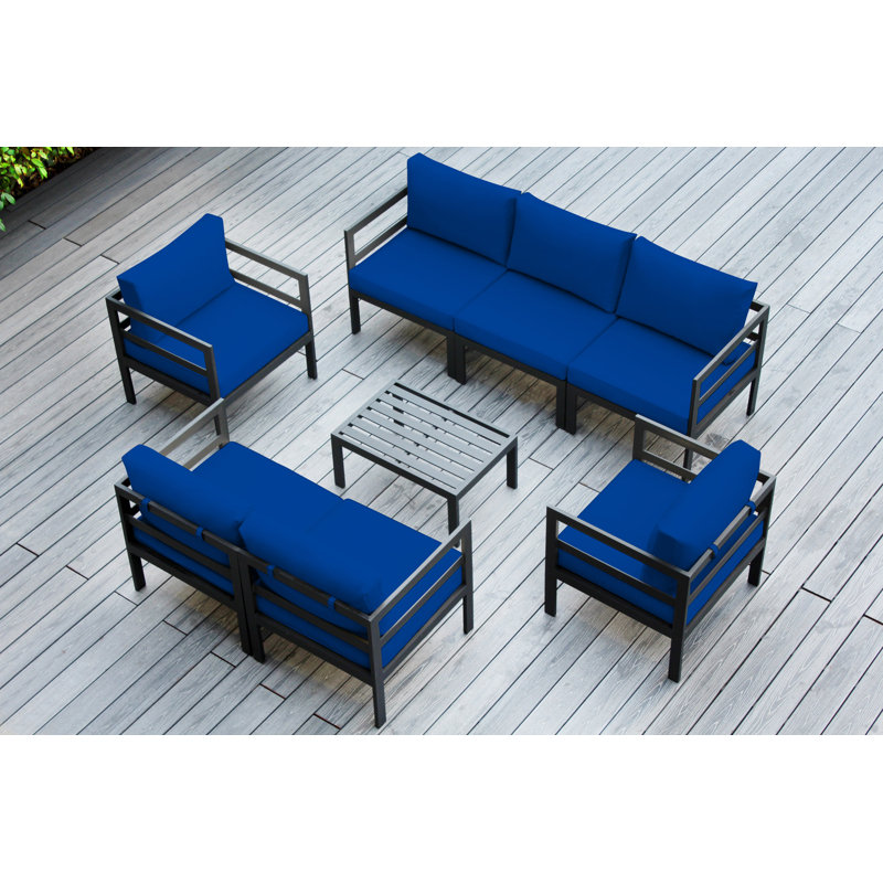 Ensemble de conversation d'extérieur pour 8 personnes avec coussins Jasyra, Bleu du Pacifique Sunbrella🅫